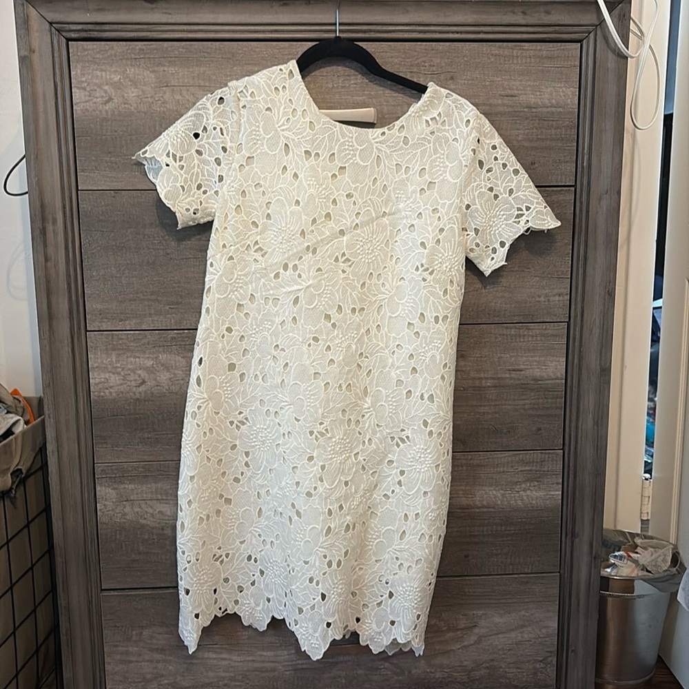 White eyelet knee-length dress